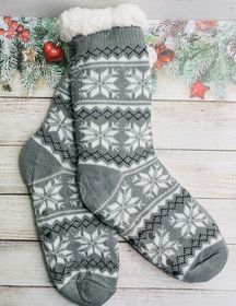 Серые носки домашние женские Снежинка антискользящие новогодние