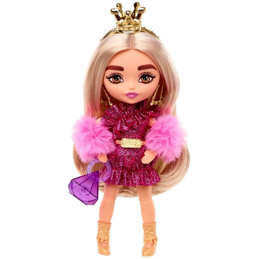 Barbie Extra Minis - Маленькая модная кукла в розовом наряде и короне HJK67 / артикул   HGP62 HJK67  / GTIN 194735088553
