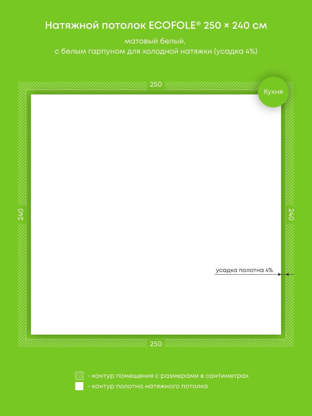 Матовый натяжной потолок 6 м2