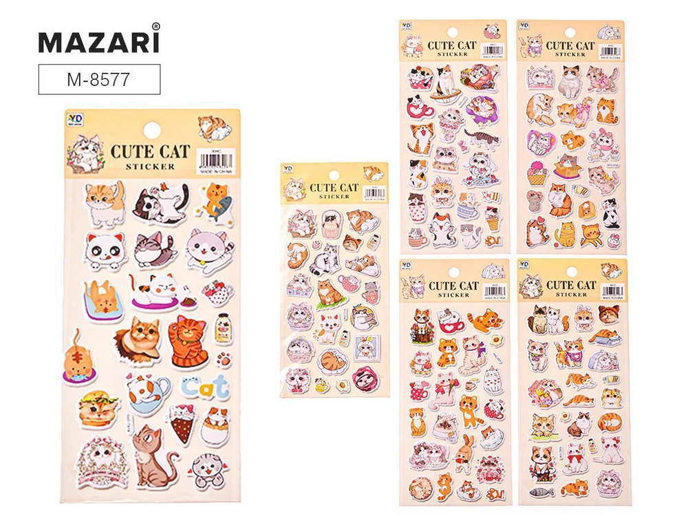Наклейки декоративные 10*22см. "Котиики" 6 дизайнов (Mazari)