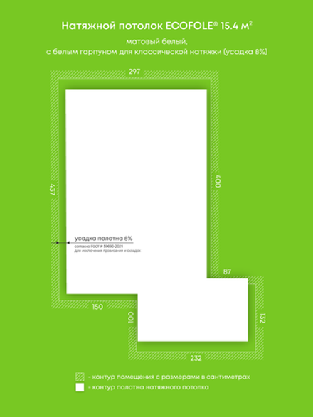 Матовый натяжной потолок 15.4 м2
