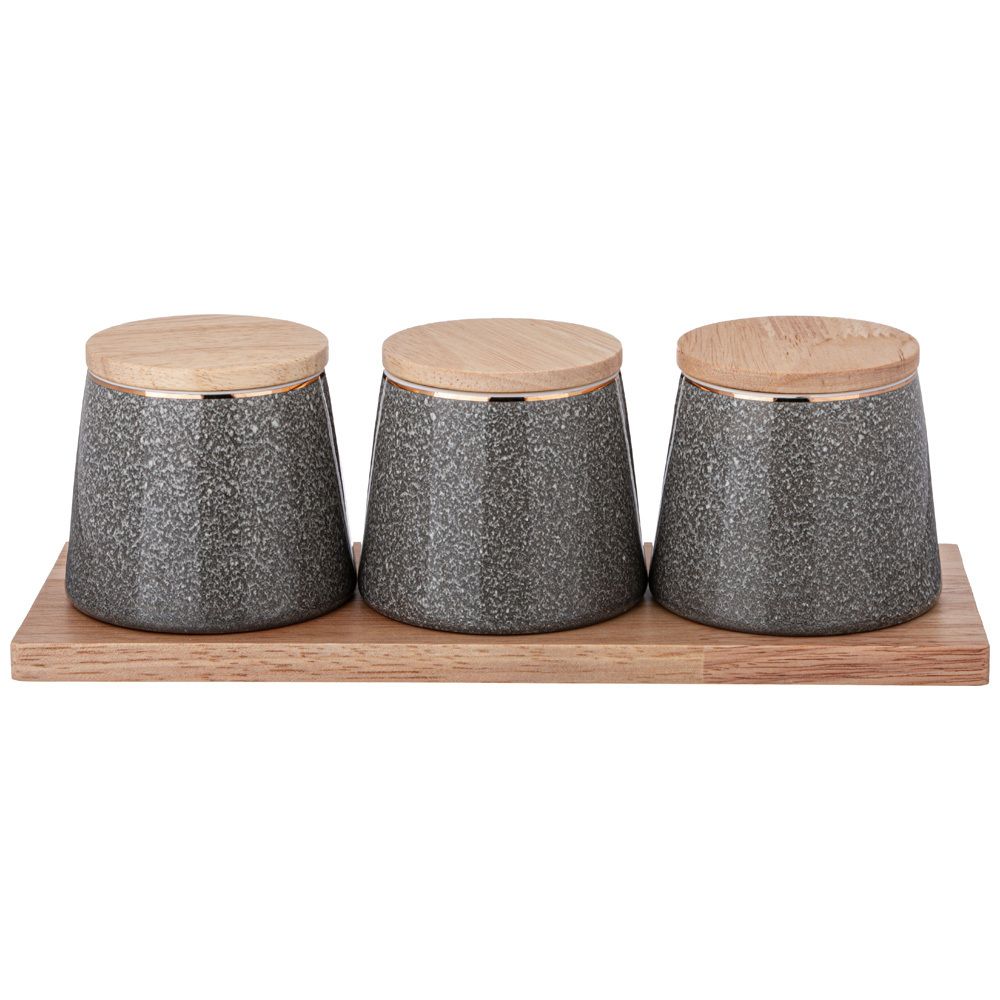 НАБОР ДЛЯ СПЕЦИЙ НА ДЕРЕВ. ПОДСТАВКЕ LEFARD "GRAIN" 4 ПР. СЕРЫЙ (КОР=12НАБ.)