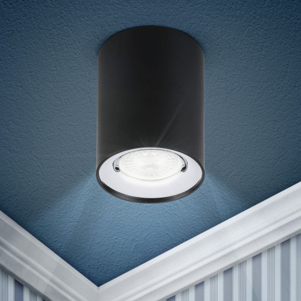 Светильник настенно-потолочный спот ЭРА OL1 GU10 BK/CH под лампу MR16/GU10 черный/хром IP20 | Накладные светильники