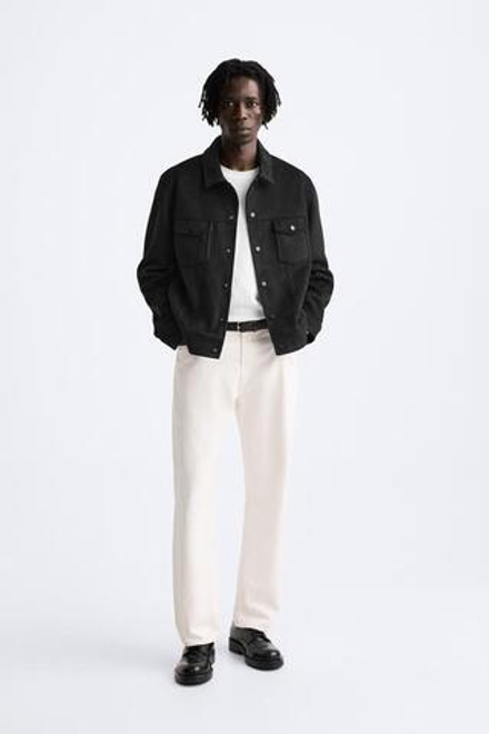 ZARA КУРТКА ИЗ ИСКУССТВЕННОЙ ЗАМШИ, ЧЕРНЫЙ