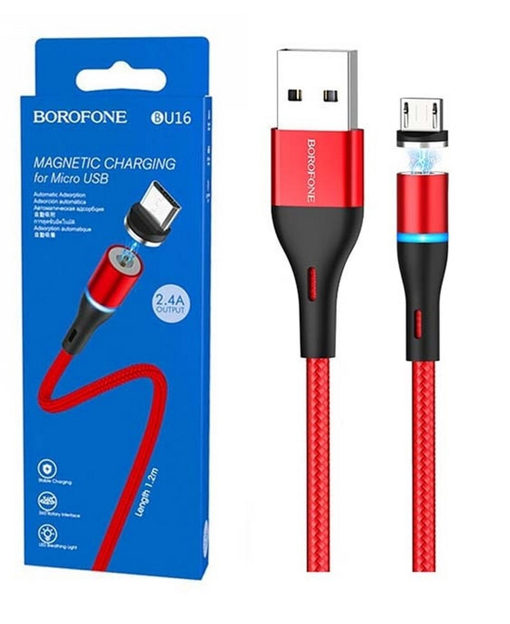 Кабель USB - Micro BOROFONE BU16 магнитный (красный) 1м