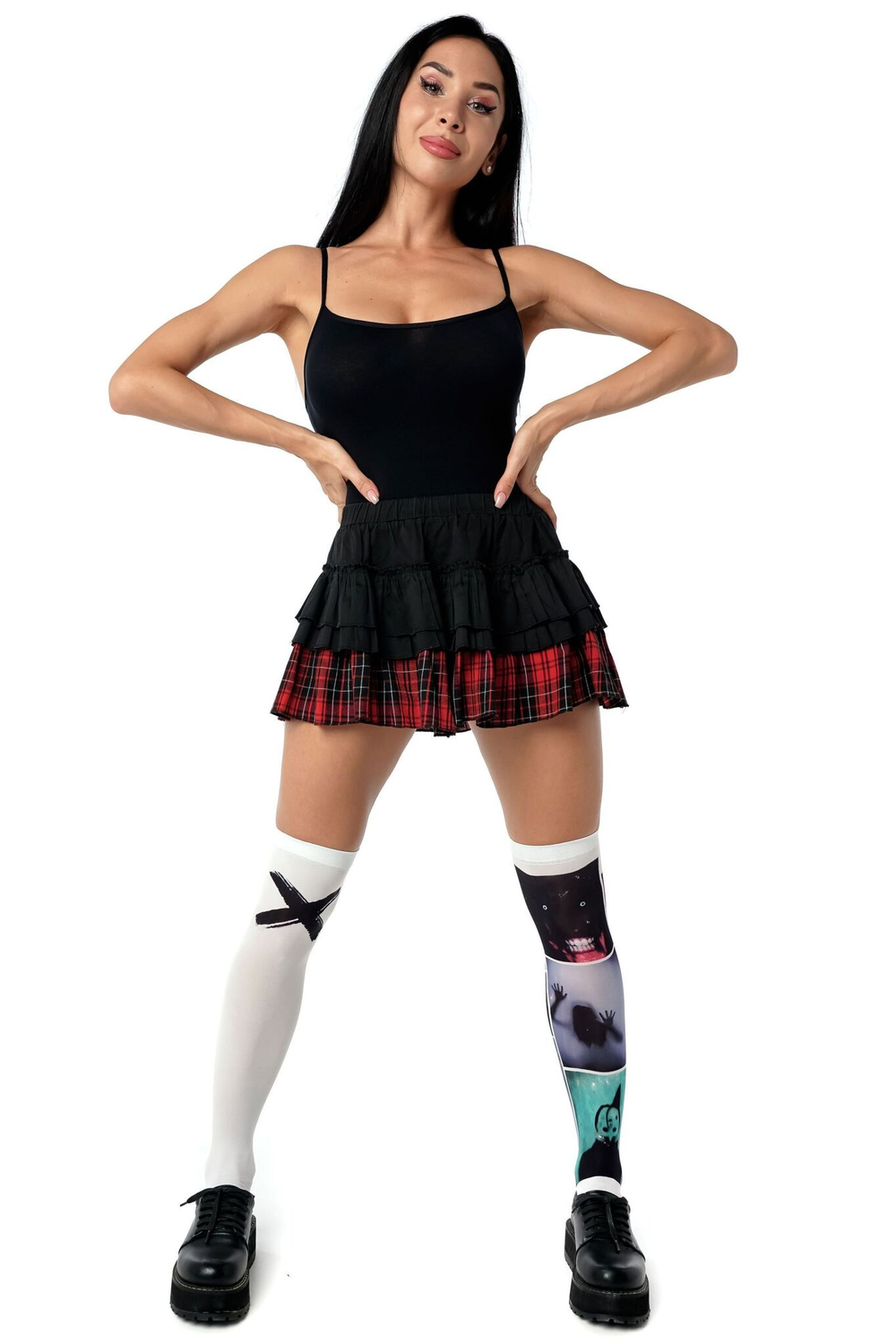 Белые гольфы с пугающим принтом (Цвет: белый)