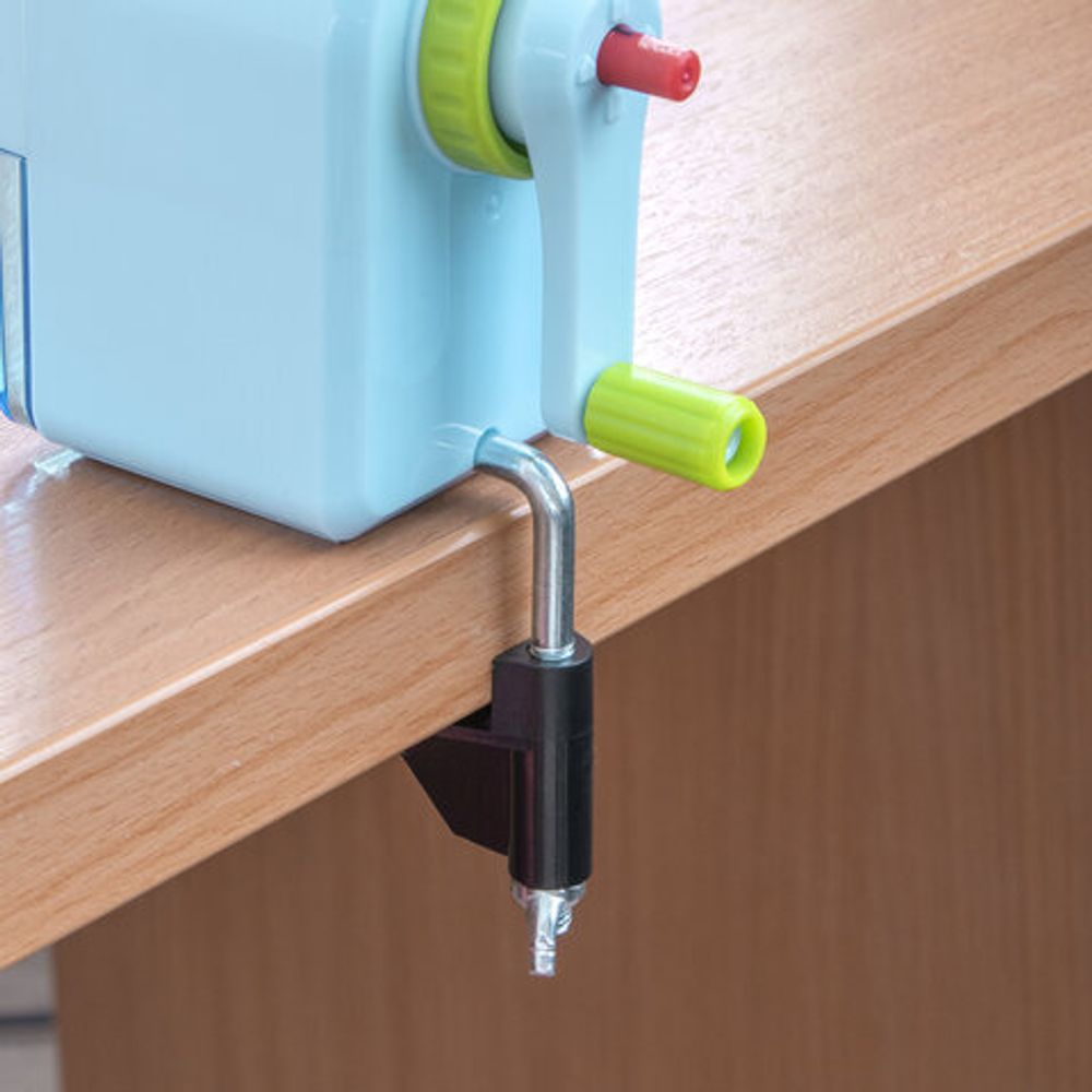 Точилка механическая ЮНЛАНДИЯ "Basic", для ч/гр и цветных карандашей, крепление к столу, корпус голубой с зеленым, 228627