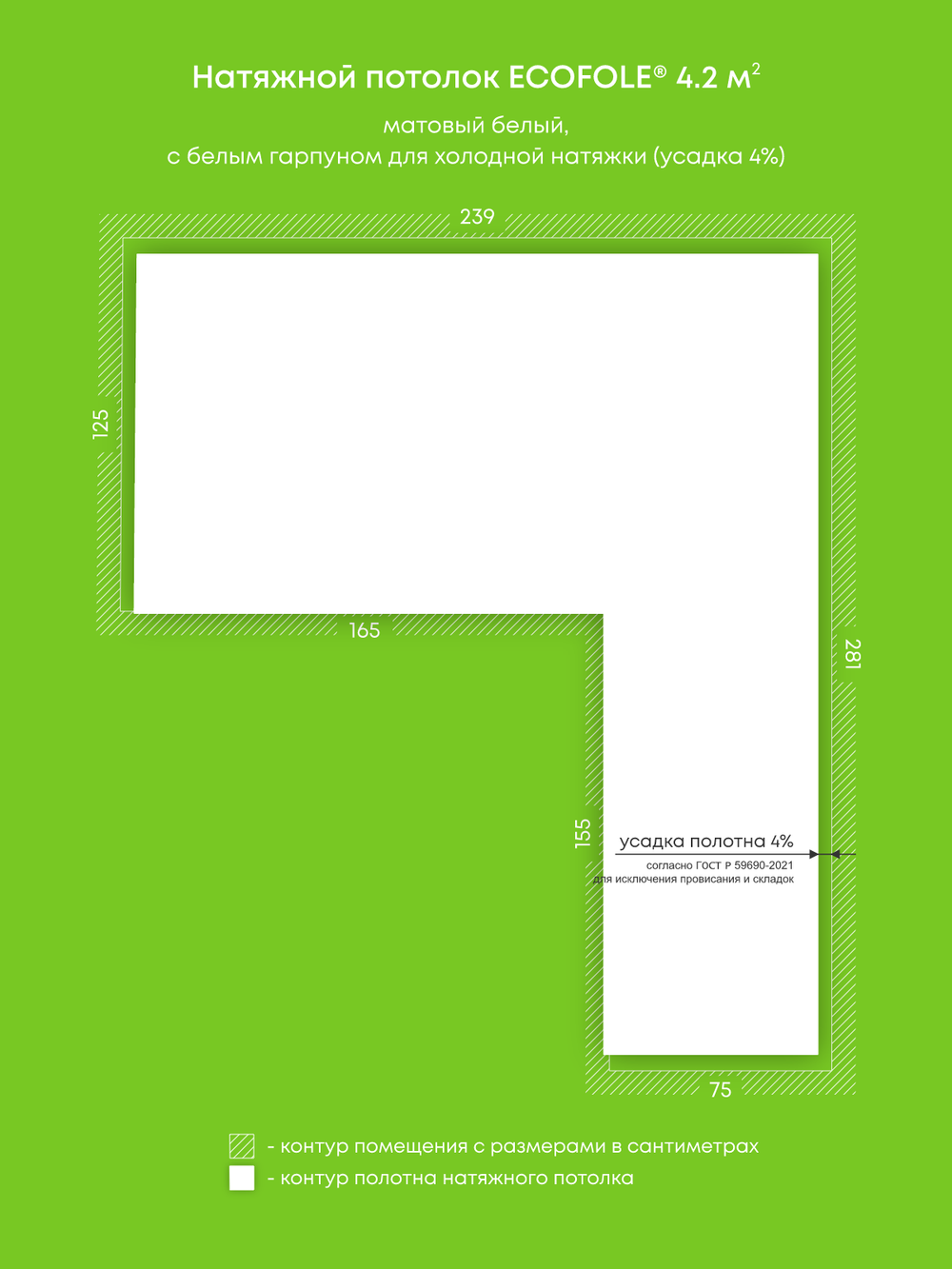 Матовый натяжной потолок 4.2 м2