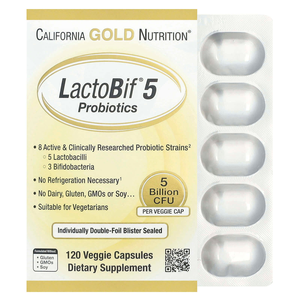 California Gold Nutrition, LactoBif® 5, пробиотики, 5 млрд КОЕ, 120 растительных капсул