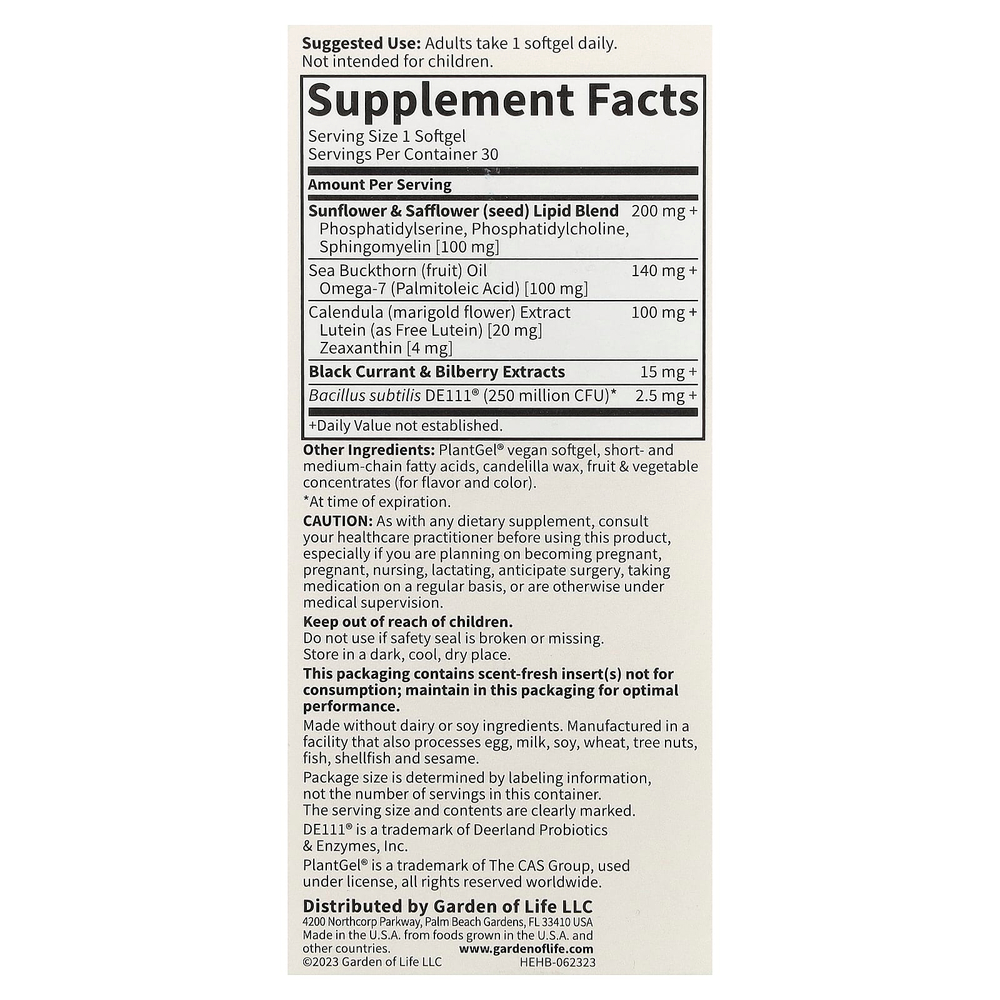 Garden of Life, Herbals, здоровье глаз, со вкусом ягод, 30 веганских капсул