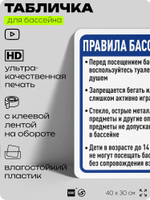 Табличка для бассейна "Правила бассейна", на пляж, для общественной и частной зоны отдыха, информационная, 40х30 см, Silver Plane x Айдентика Технолоджи