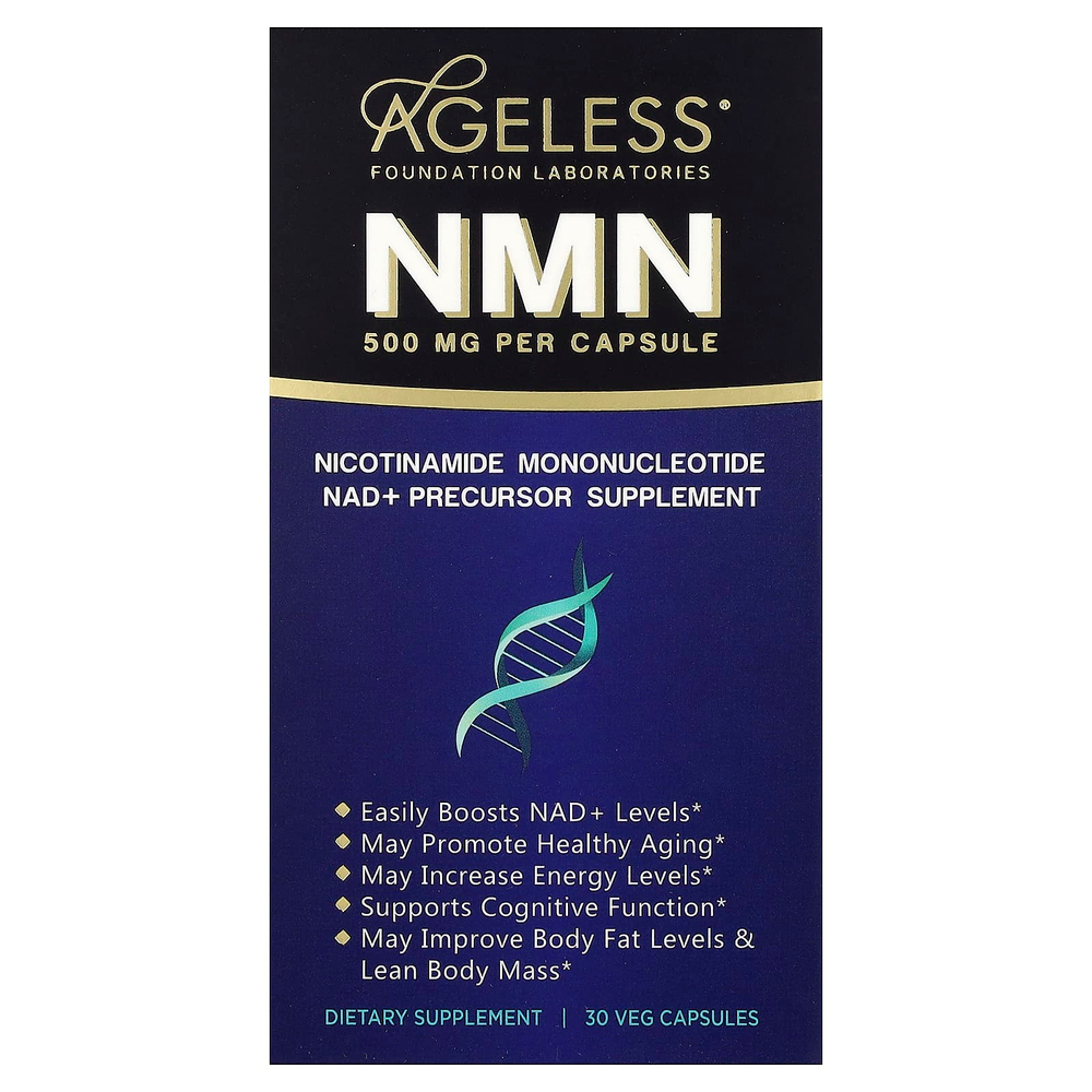 Ageless Foundation Laboratories, NMN, 500 мг, 30 растительных капсул