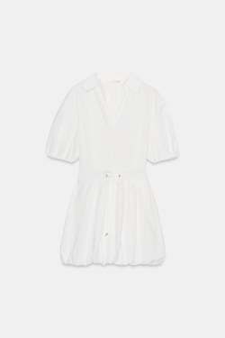 ZARA МИНИ-ПЛАТЬЕ ИЗ ПОПЛИНА, БЕЛЫЙ