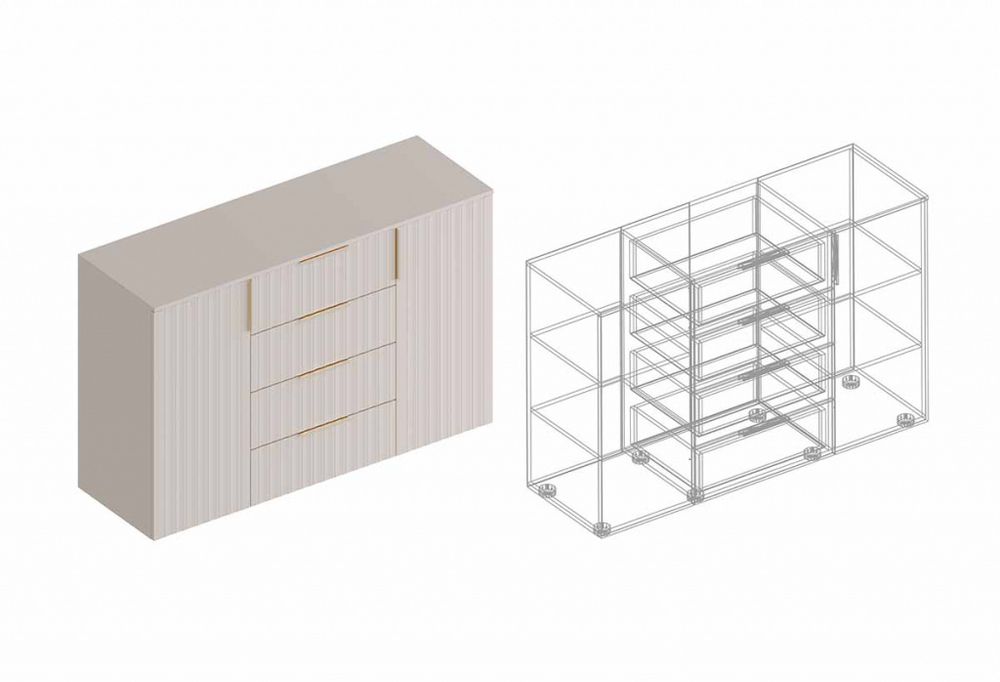 Комод 2-ств с 4 ящиками "Тефия" 1400