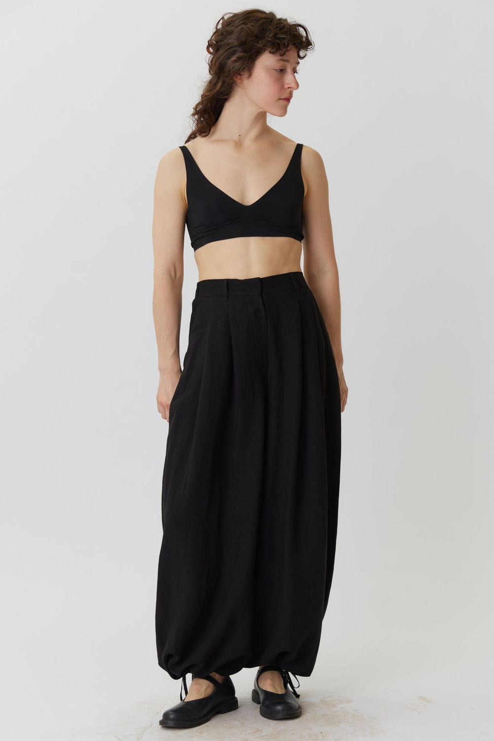 Длинные кюлоты из черного льна