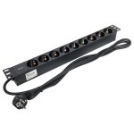 Блок розеток PDU TERACOM PRO 19" 1U 16А/250В 9 розеток Schuko шнур питания длиной 2 метра сечение 3x1,5 мм2 вилка Schuko корпус алюминий черный