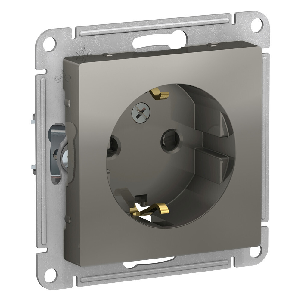 Systeme Electric AtlasDesign Сталь Розетка с/з со шторками, 16А, механизм