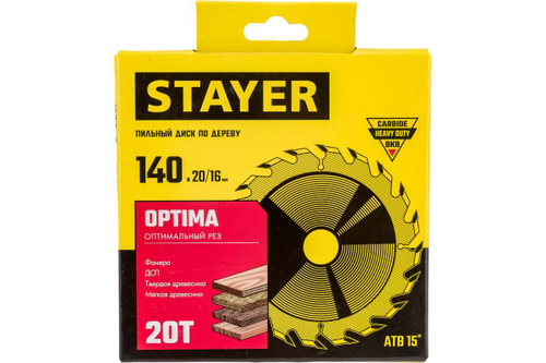 Диск пильный по дереву Оптимальный рез (140x20/16 мм; 20T) Stayer 3681-140-20-20_z01