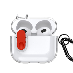 Прозрачный чехол с красной кнопкой для наушников AirPods 3, серия PECL Series от Dux Ducis, в комплекте с карабином