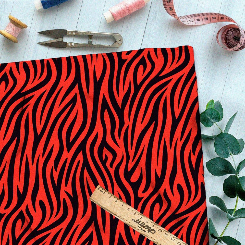 Ткань шелк Армани чёрно-красный тигр