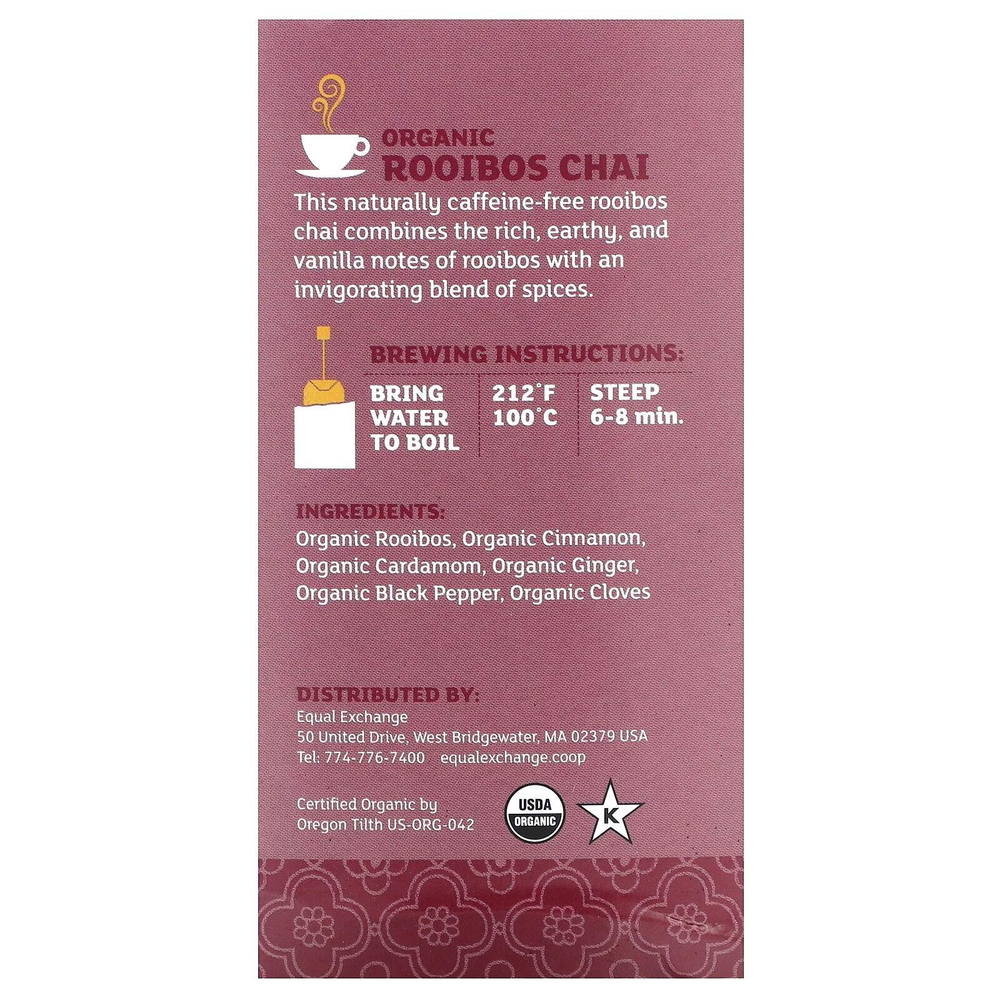 Equal Exchange, Органический чай ройбуш, травяной чай, без кофеина, 20 чайных пакетиков, 40 г (1,41 унции)