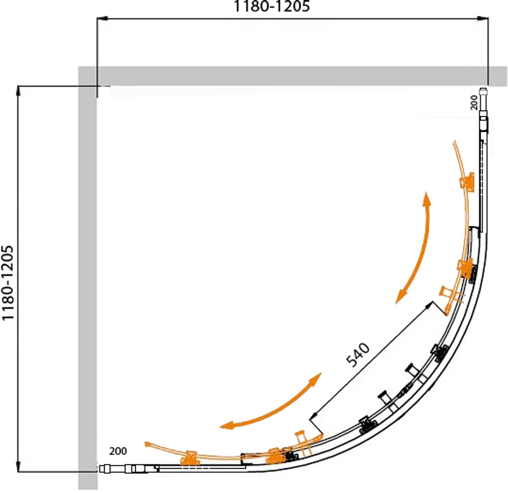 Душевой уголок Cezares MOLVENO-R-22-100+20-P-Cr, 120х120х195, профиль хром, стекло Punto матовое