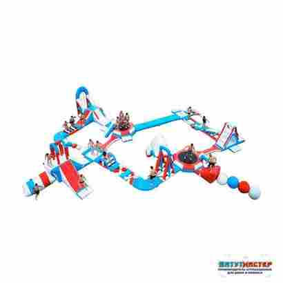 Большой надувной аквапарк на воде «Капитанский мостик» 30×25×6 м