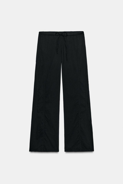 ZARA БРЮКИ СТРУЯЩЕГОСЯ КРОЯ С ДЕКОРАТИВНЫМИ ШВАМИ, ЧЕРНЫЙ
