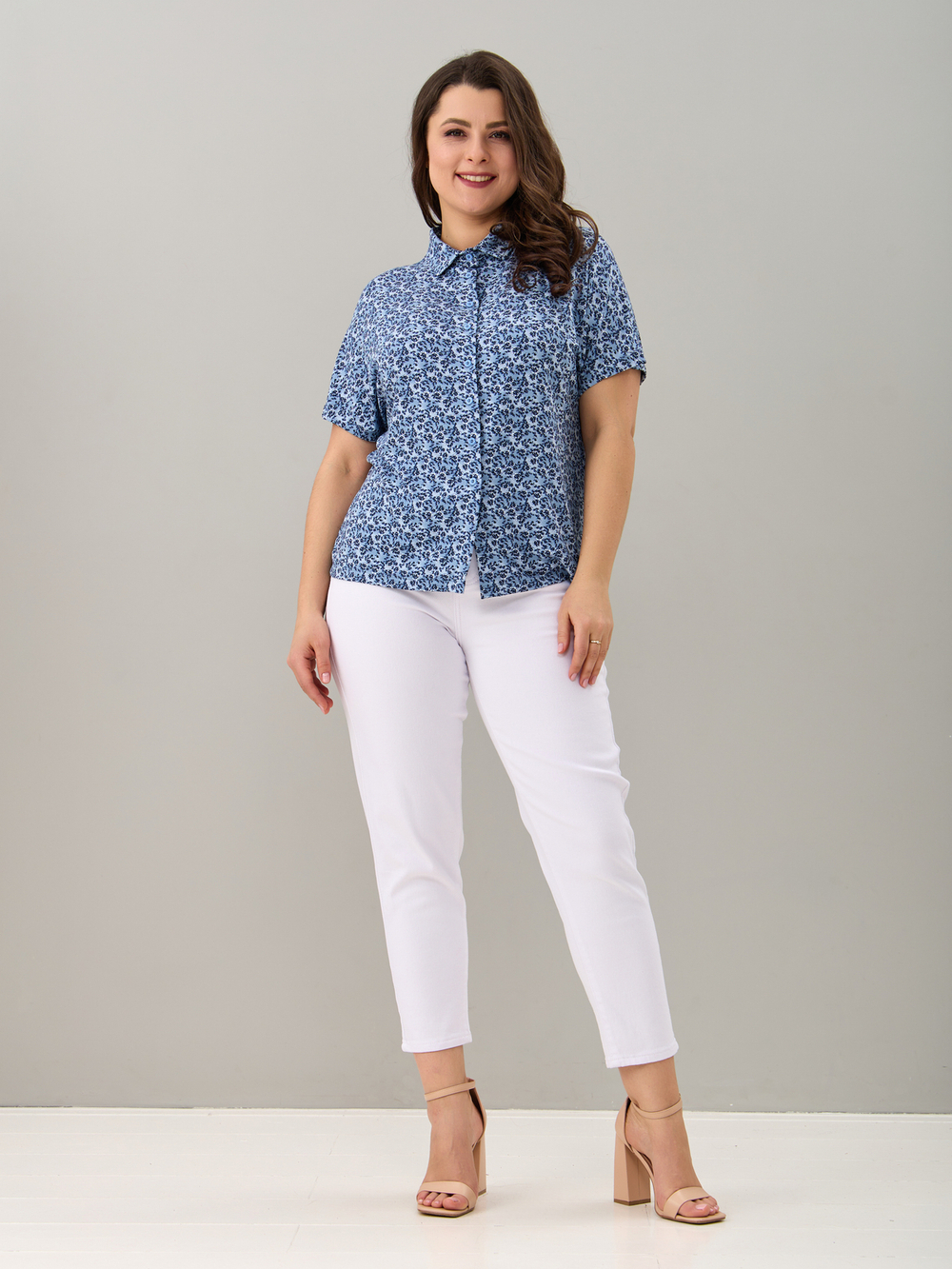 Блузка БЛв-182/голубойтуман-индигоцветы