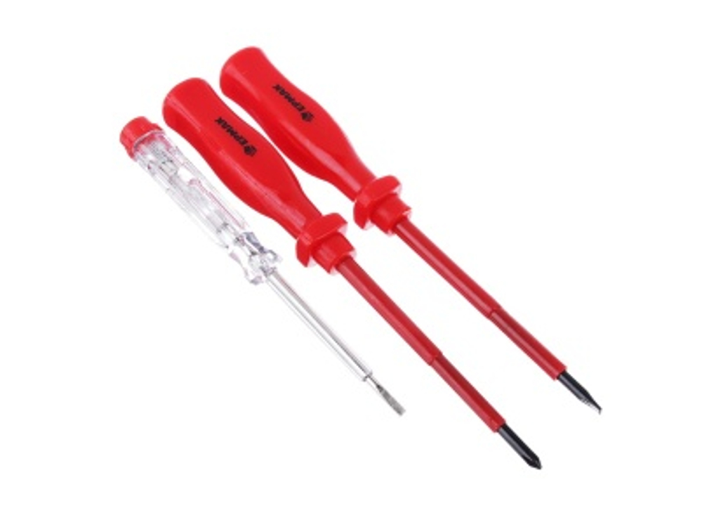 Отвертка набор 3 предмета ЕРМАК диэлектрические (SL4*100, PH1*100, тестер 140мм)