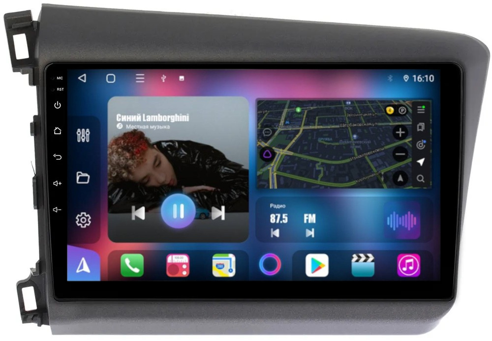 Магнитола для Honda Civic 9 седан 2012 левый руль - FarCar 132M монитор 9" QLED на Android 13, 8 ядер (TS18), CarPlay, 4G SIM-слот