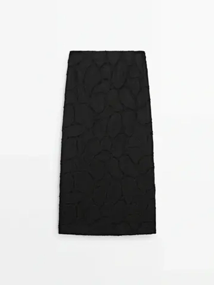Massimo Dutti Юбка миди прямого кроя с вышивкой, черный