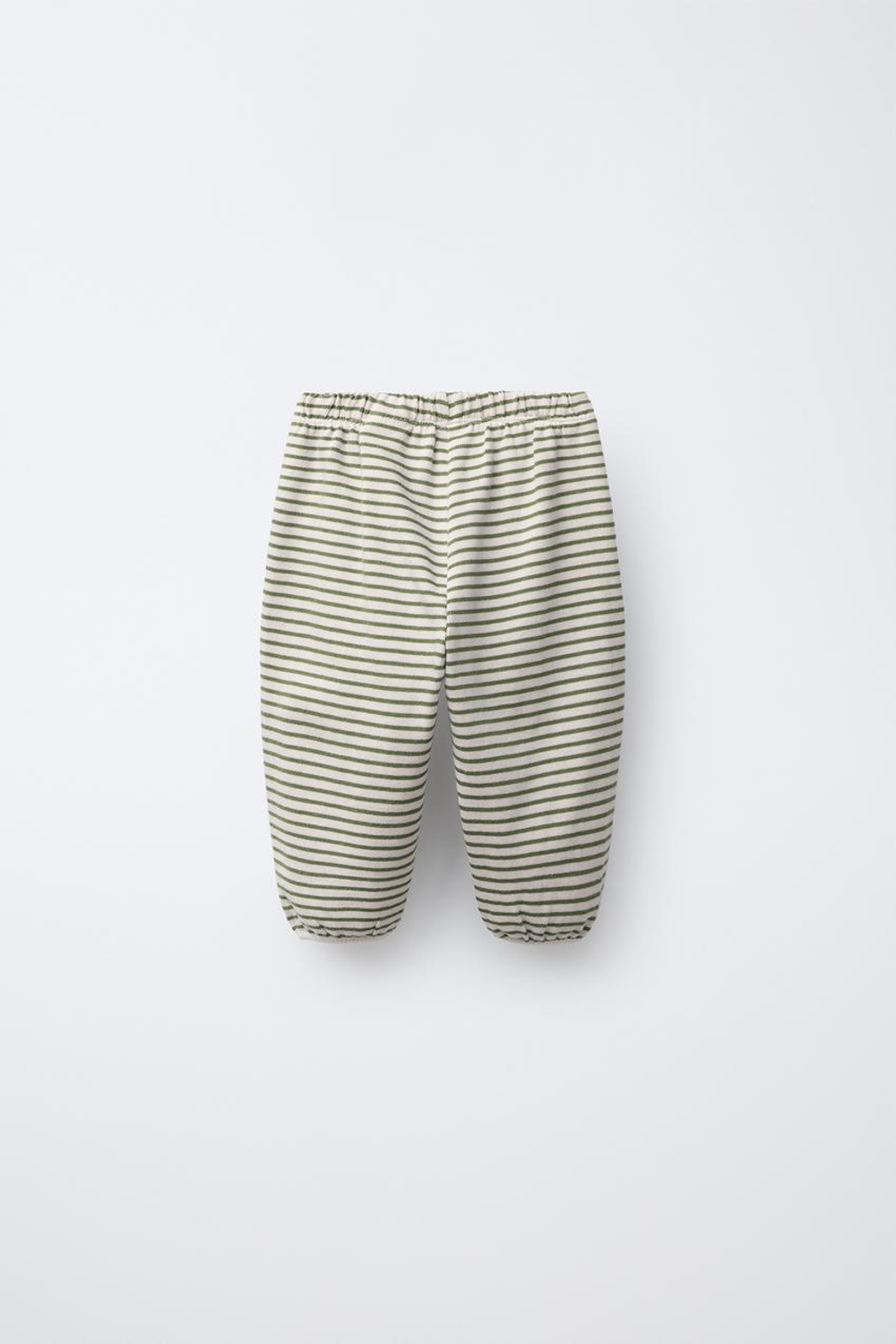 ZARA БРЮКИ-ДЖОГГЕРЫ В ПОЛОСКУ, ЭКРЮ/ХАКИ