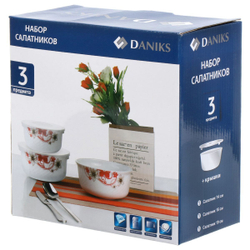 Салатник стеклокерам, кругл, 3 шт, 19,16,14 см, с крыш, Орлеан, Daniks, BY14HDW-3-T36