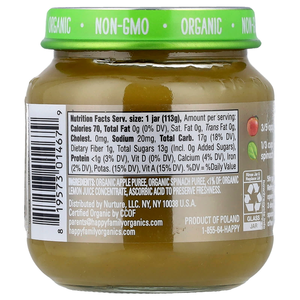 Happy Family Organics, Happy Baby®, яблоки и шпинат, от 6 месяцев, 113 г (4 унции)