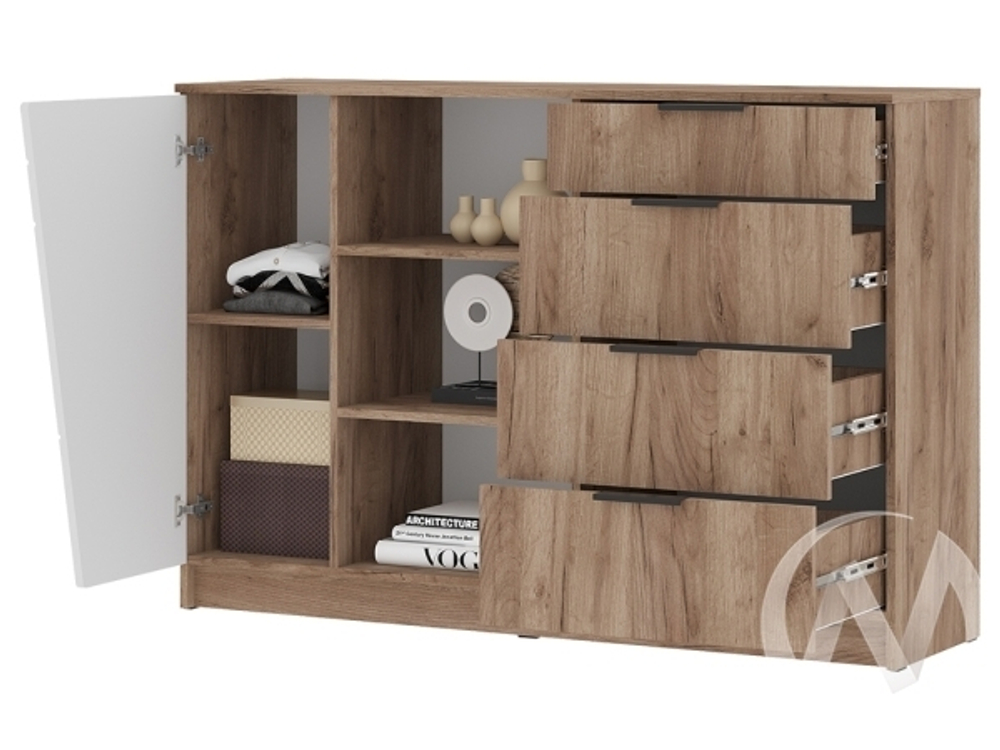 Комод 1400 КМ 01 МС Орегон (дуб крафт табачный/белый супермат; дуб крафт табачный)