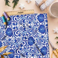 Ткань премиум мембрана фантазия на тему гжели