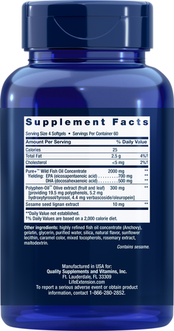 Super Omega-3 EPA/DHA Fish Oil, Sesame Lignans & Olive Extract Softgels капсулы Life Extension