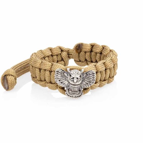 Браслет с шармом Сова из мельхиора - армейский паракорд, вид 1