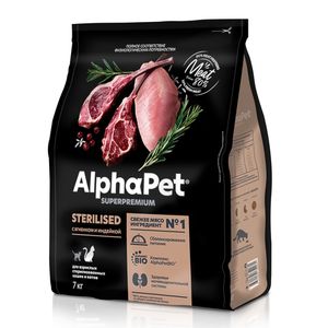 Сухой корм AlphaPet Superpremium для взрослых стерилизованных кошек и котов с ягненком и индейкой