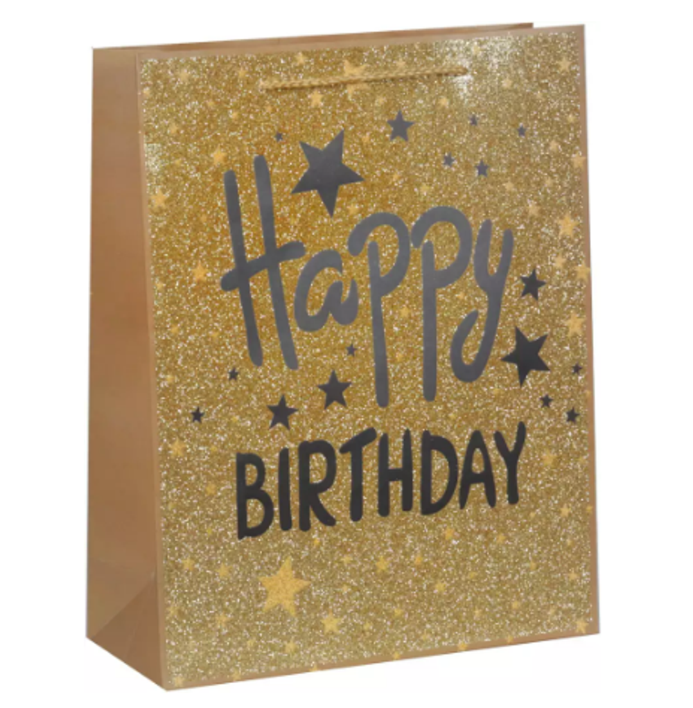 Пакет подарочный 32х26х10см Happy birthday золото YM-2039