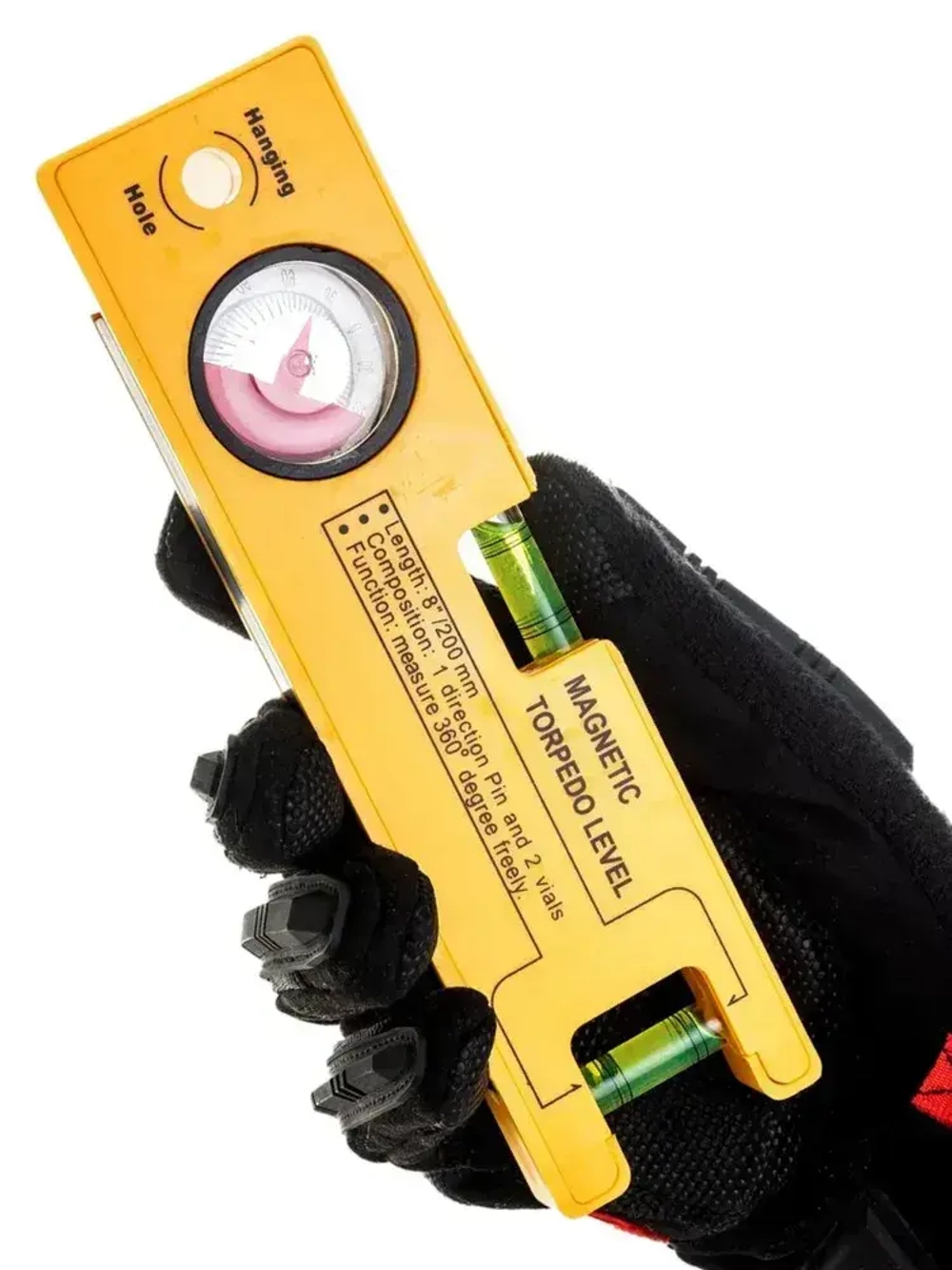 FIT Уровень строительный магнитный 20 см 3 глазка с угломером для работы в ограниченном пространстве