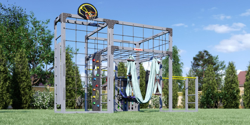 Детская площадка Савушка КУБ-2 (Серый) с гамаком для йоги