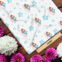 Ткань кулирная гладь спящие медвежата