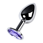 Маленькая коническая серебристая анальная пробка 7см с фиолетовым кристаллом ToyFa Metal 717001-4