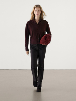 Massimo Dutti Кардиган из 100% шерсти с воротником-стойкой, бордо