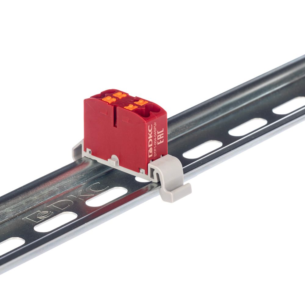 Блок распределительный с гориз. адаптером на рейку шириной 35мм, зажим push-in, 4 точки подключения 2,5 кв.мм, красный