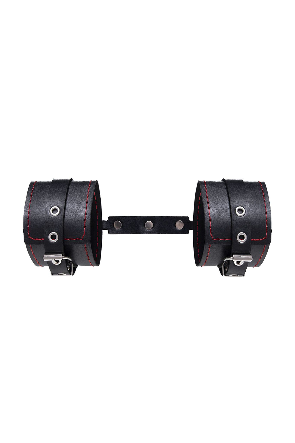 Черные кожаные однослойные оковы с контрастной строчкой (Цвет: черный)