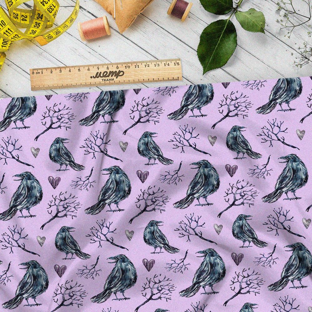 Ткань дюспо птица сорока с деревом
