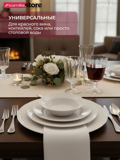 Набор бокалов 6 шт. 270 мл. на ножке, стеклянные с огранкой OPERA